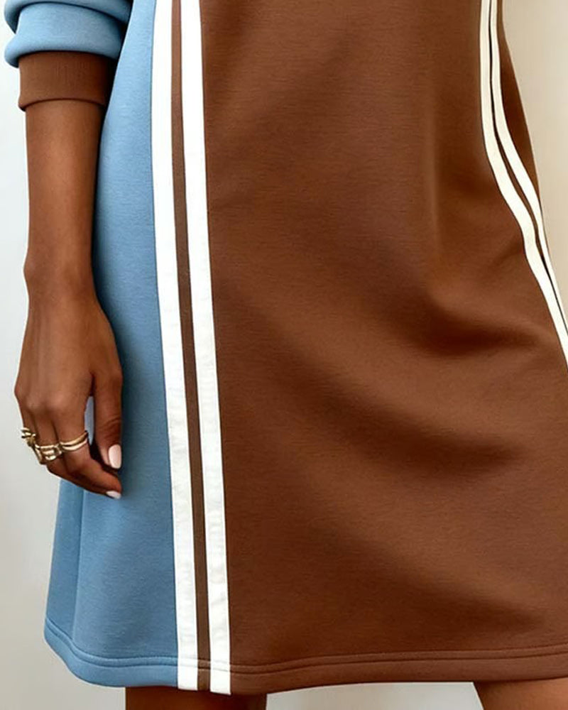 Langarm Kleid mit Rundhalsausschnitt und Farbblock