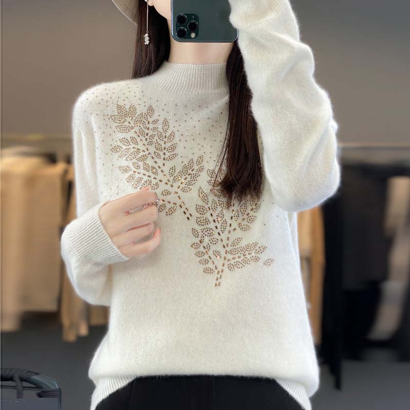 Blattdruck Strickpullover