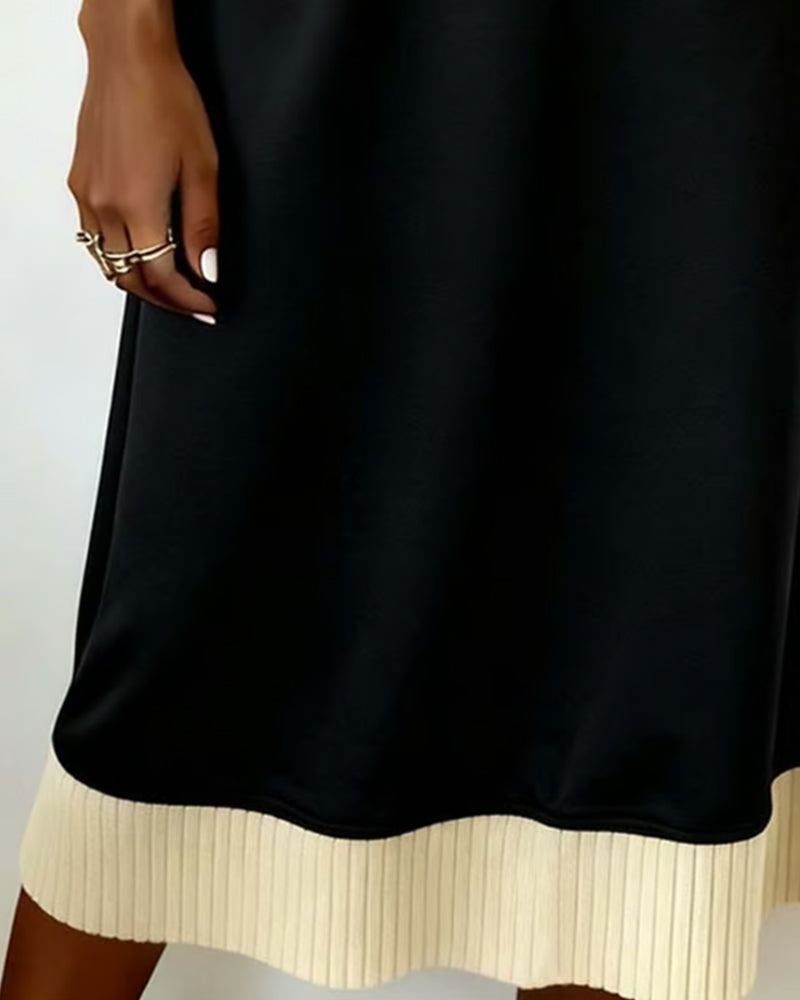 Langarmkleid mit V-Ausschnitt und Kontraststrick