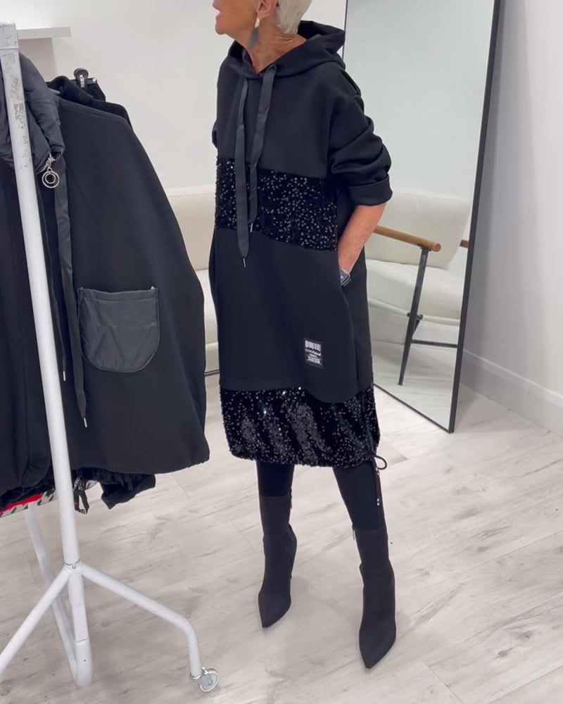 Kapuzenkleid mit trendigem Patchwork
