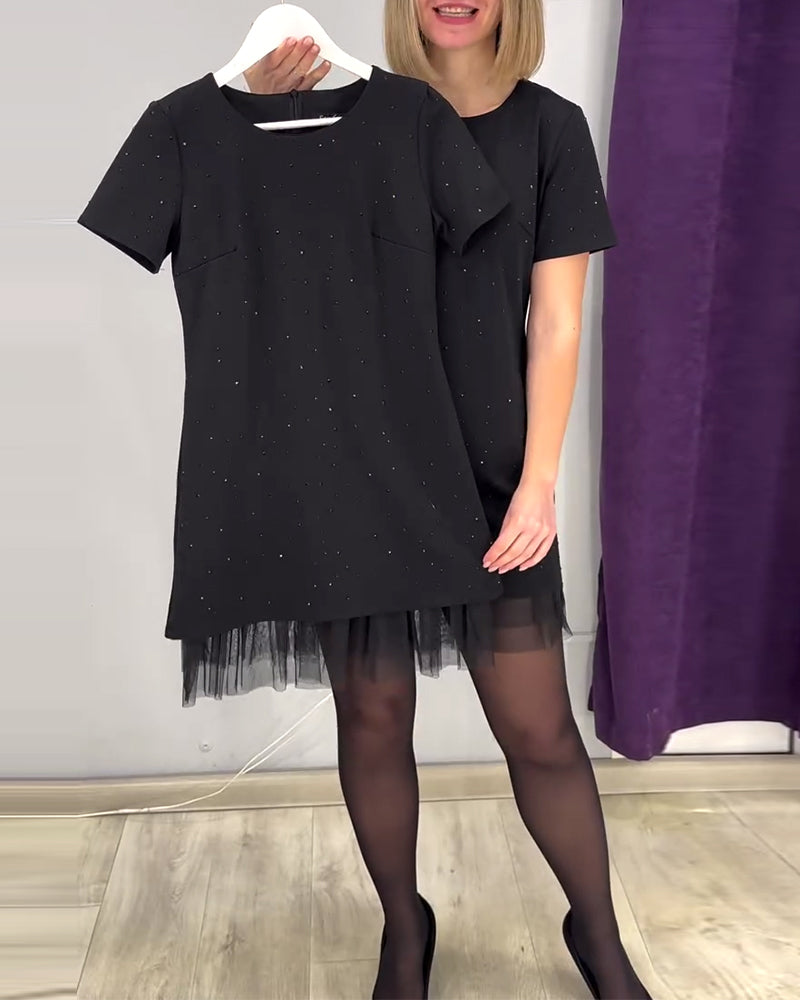 Kleid mit kurzen Ärmeln aus Strass-Patchwork