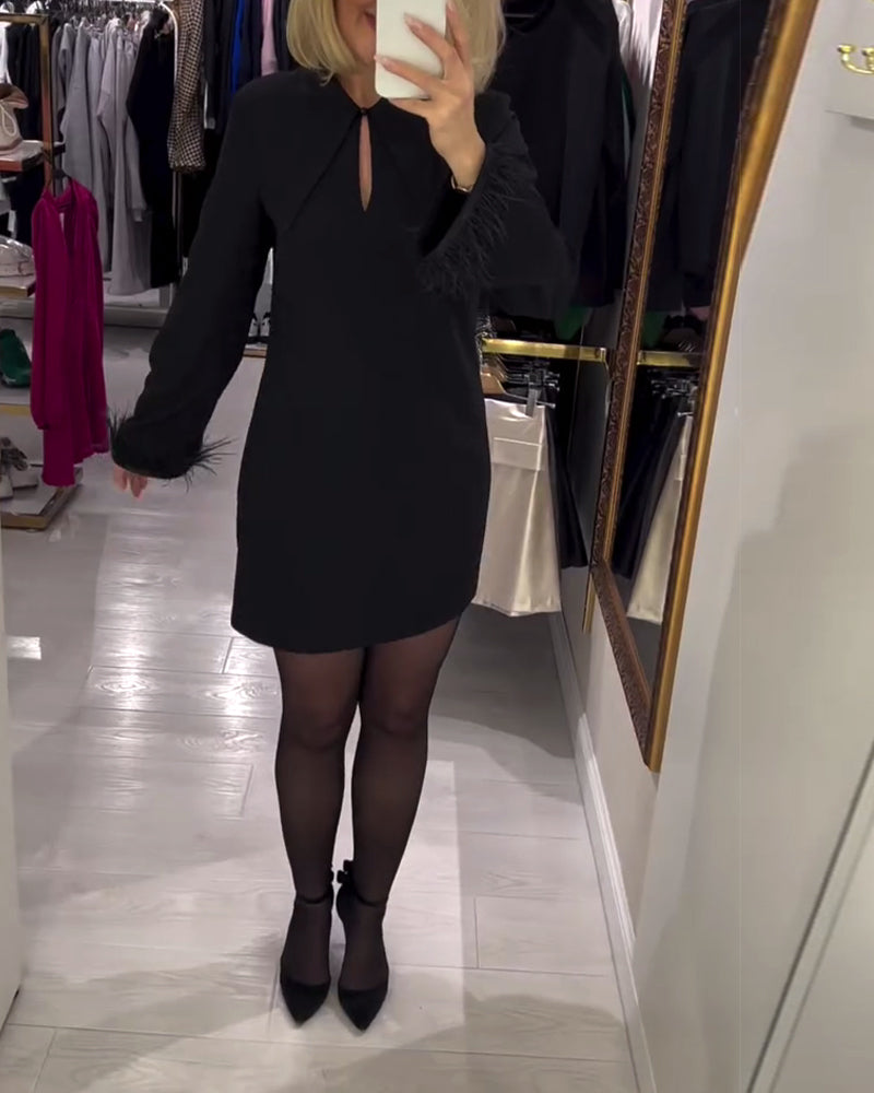 Einfarbiges Kleid, Gerade Schnitt, Lange Ärmel