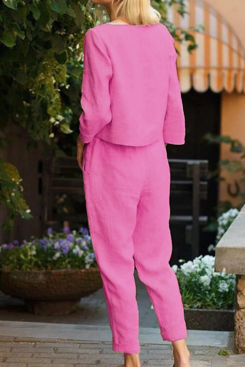 Das Retro Monochrome Leinen Zweiteiler-Set