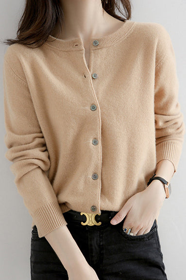 Rundhals Wollstrick-Cardigan - 12 Farben erhältlich