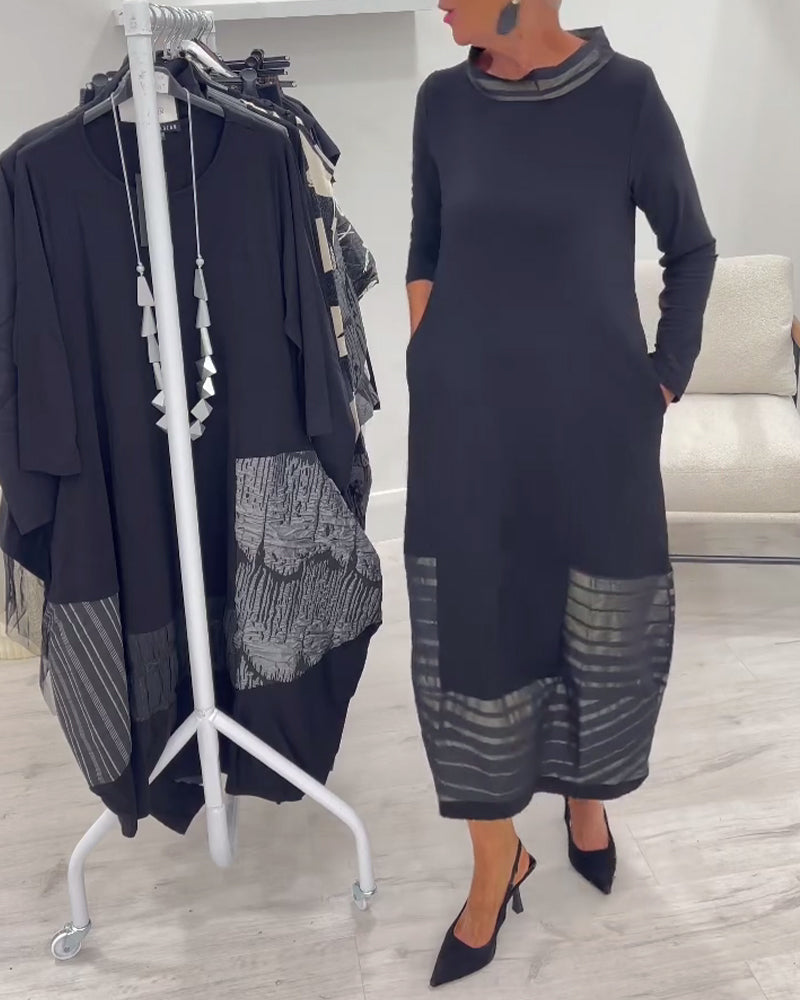 Trendige Einfarbige Kleid mit Einsätzen