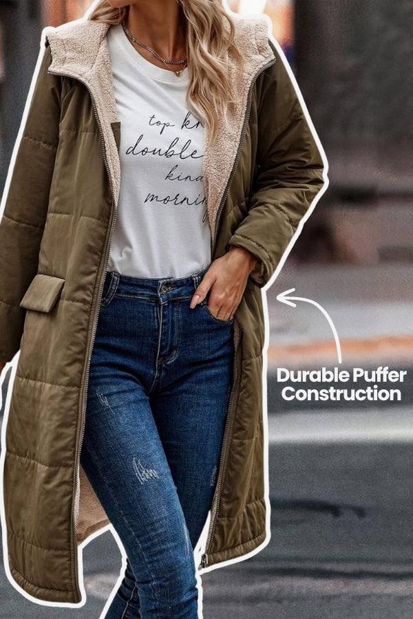 Sherpa-Futter Kapuzen-Teddy-Mantel