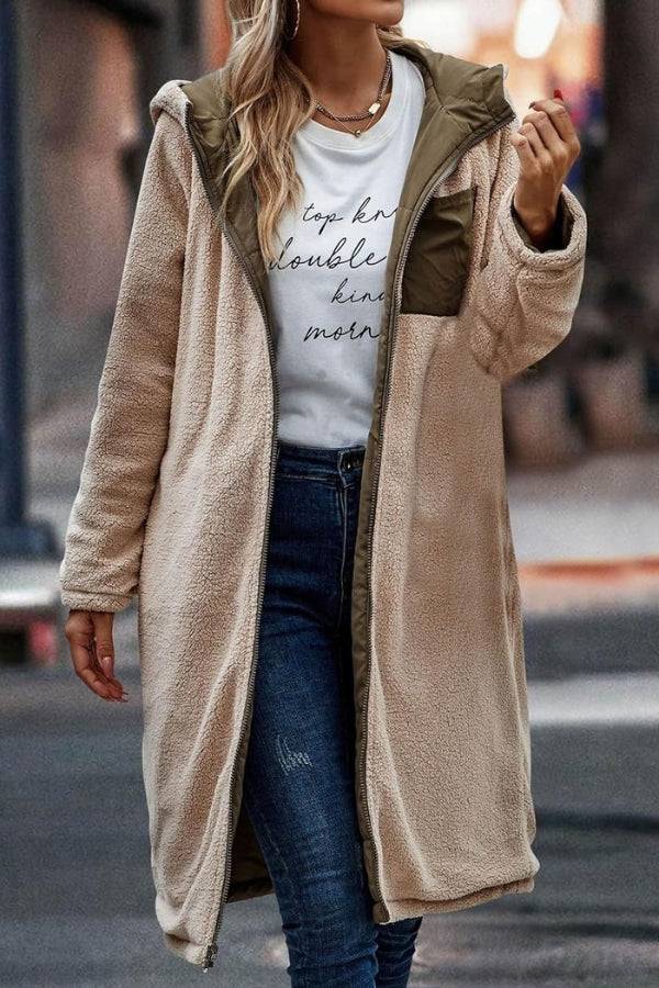 Sherpa-Futter Kapuzen-Teddy-Mantel