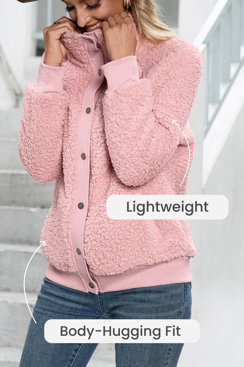 Gemütliche Langarm-Button-Sherpa-Jacke