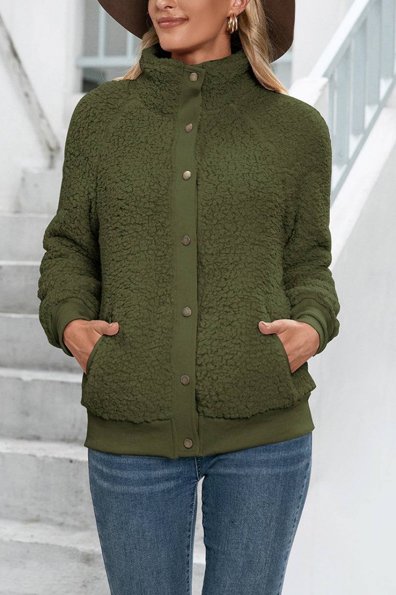 Gemütliche Langarm-Button-Sherpa-Jacke