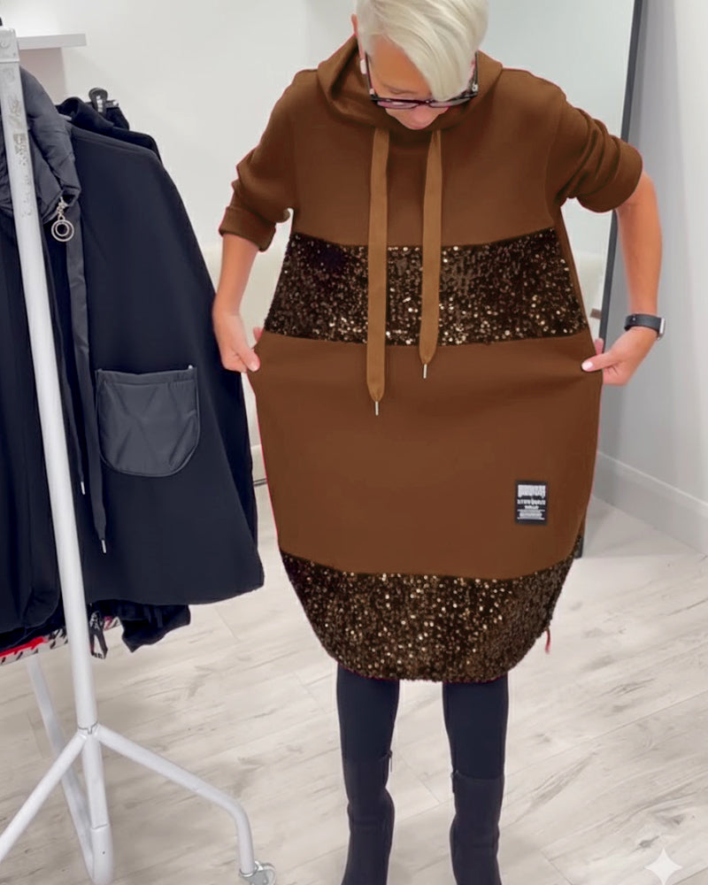 Kapuzenkleid mit trendigem Patchwork
