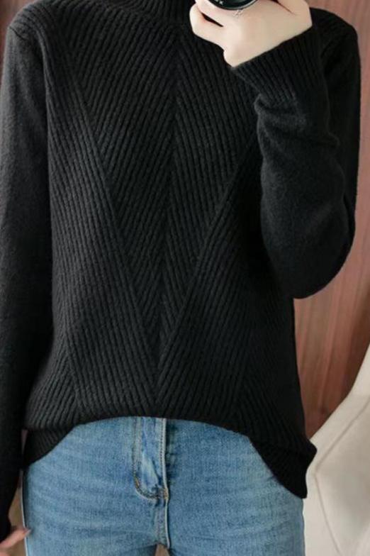 Halb-Hochkragen Diagonal Geripptes Stricktop