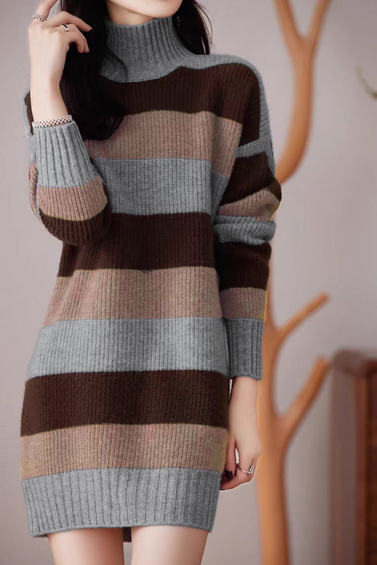 Lässiges, lockeres Pullover Kleid mit Farbblock-Muster