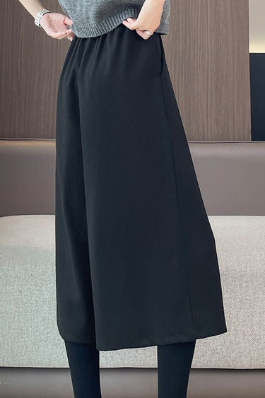 Büro Vielseitige Hochtaillierte Cropped Weite Hosen aus Wollmischung