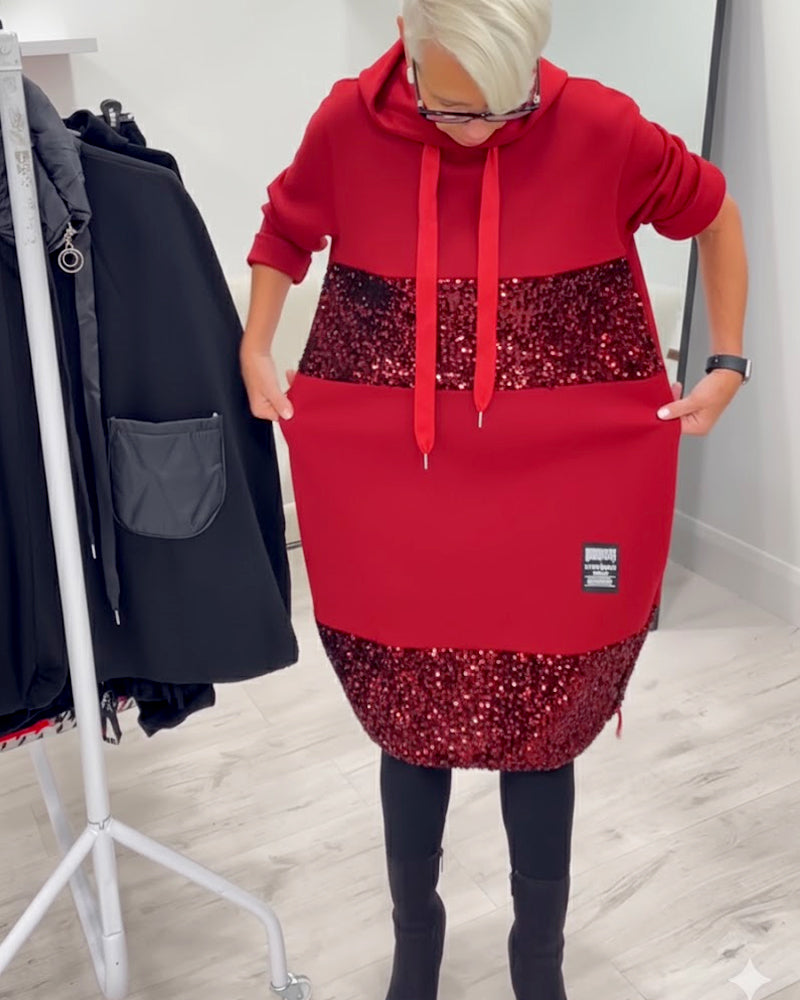 Kapuzenkleid mit trendigem Patchwork