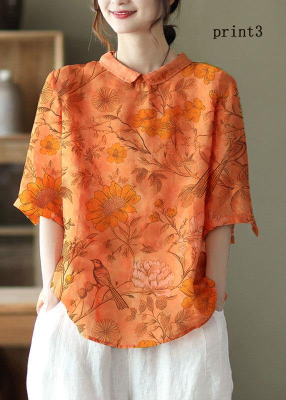 DIY Orange Druck Ramie Halbarmshirt Sommer