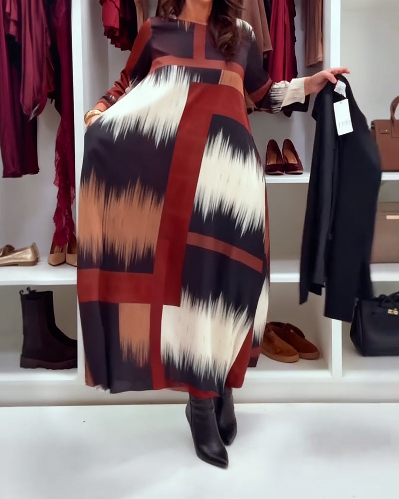 Trendige Bedruckte Robe mit Rundhals und langen Ärmeln