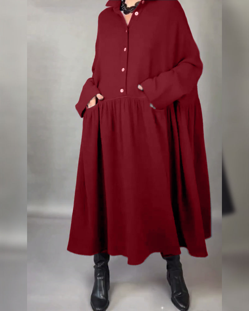 Oversize Kleid in A-Form mit Knopfkragen