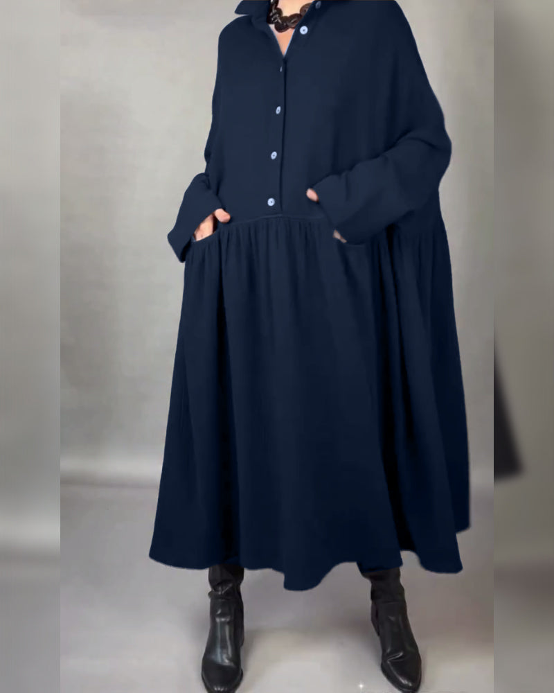 Oversize Kleid in A-Form mit Knopfkragen