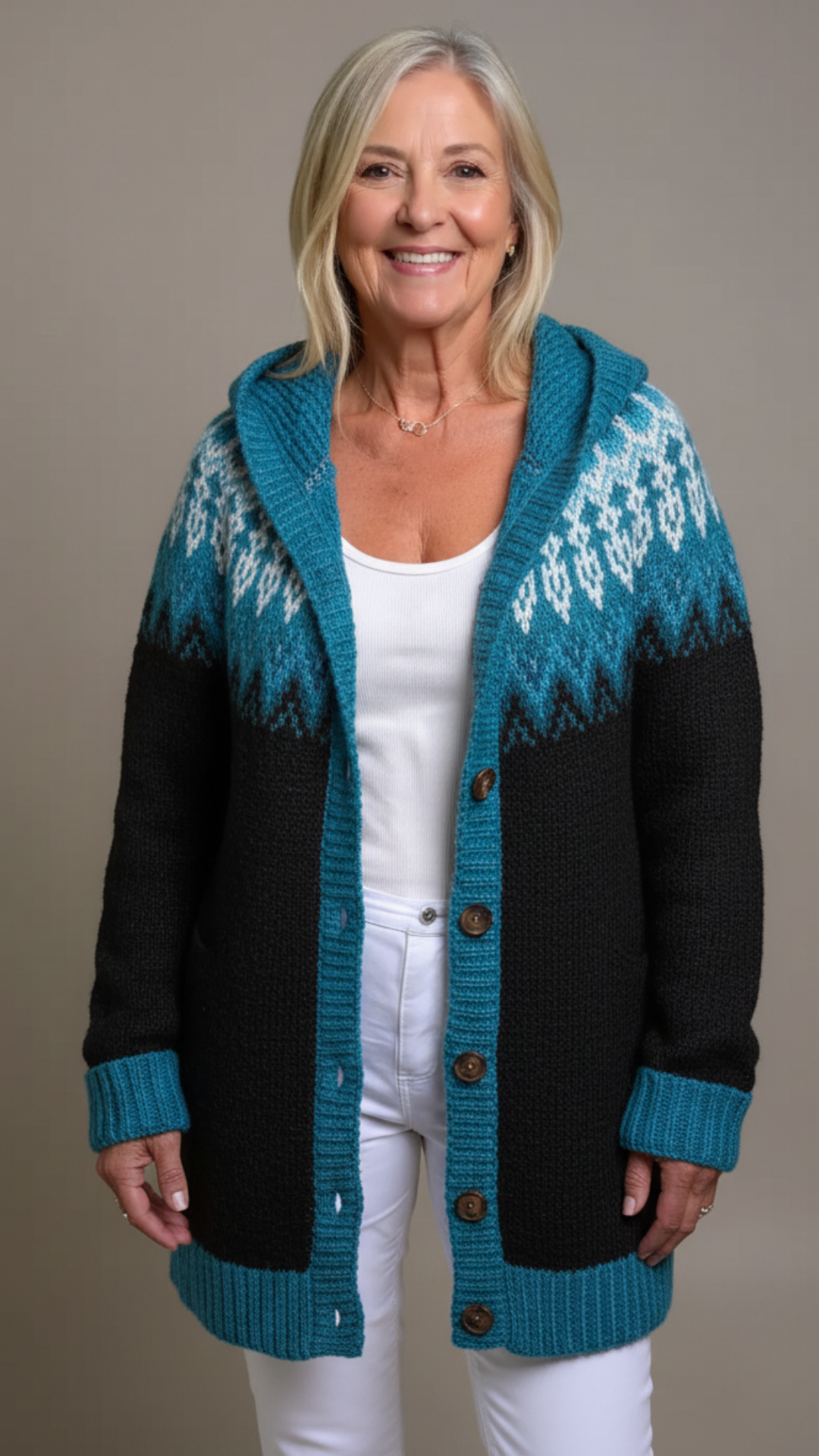 Nanna | Vintage Isländische Kapuzenstrickjacke