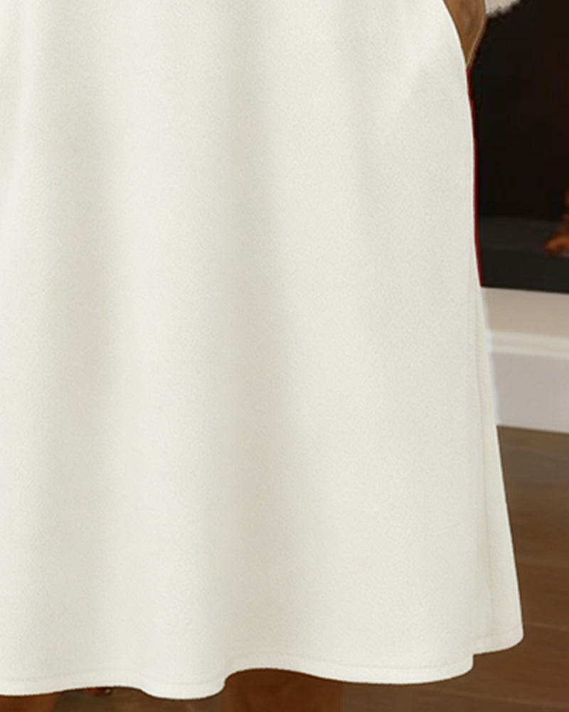 V-Ausschnitt Kleid mit Kontrast-Flaum