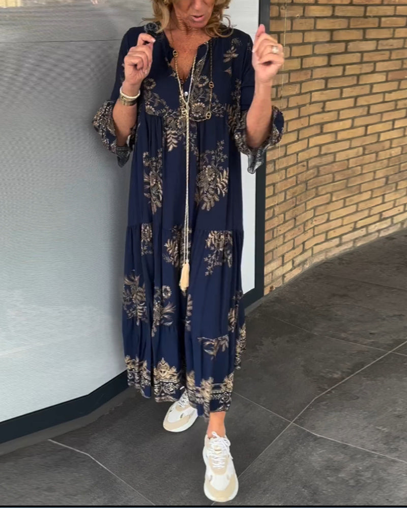 Vintage Weitkleid mit V-Ausschnitt