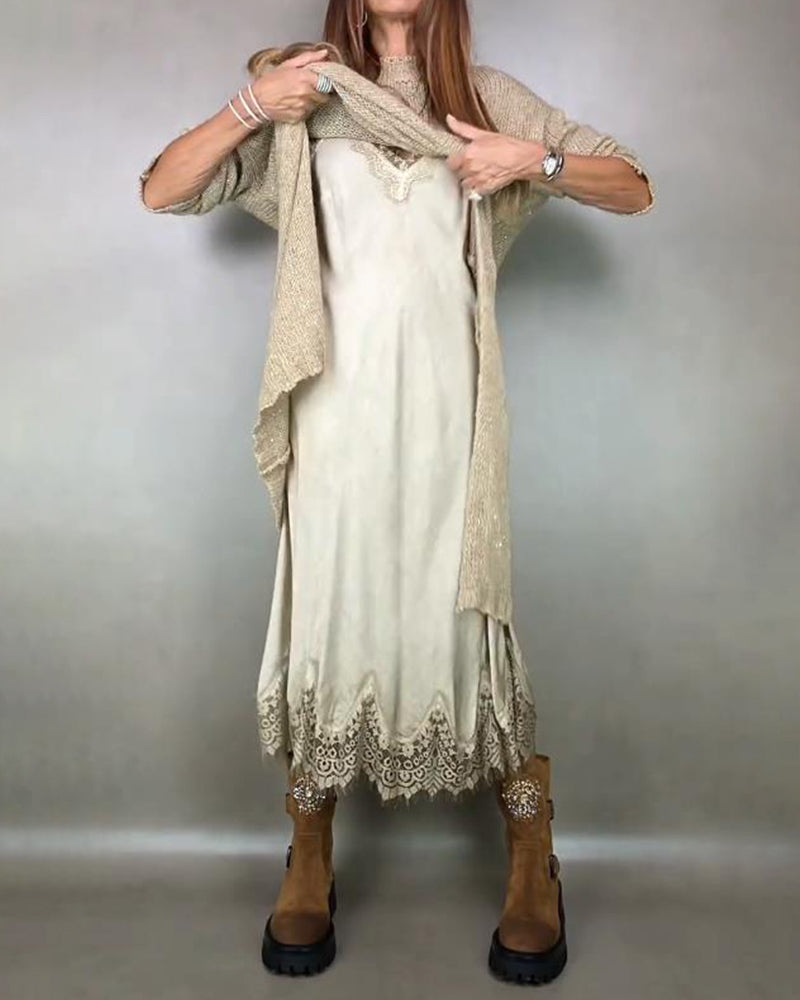 Zweiteiliges Ensemble Mit Strickkleid Und Spitzen-Cami-Kleid