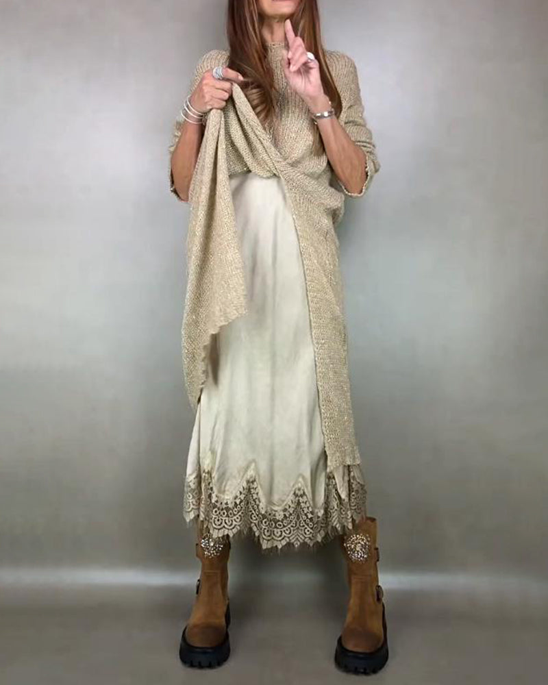 Zweiteiliges Ensemble Mit Strickkleid Und Spitzen-Cami-Kleid