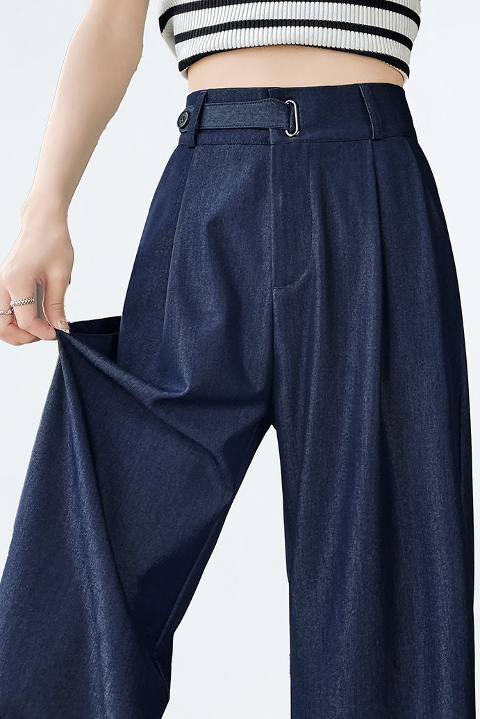Hoch taillierte, lockere, weiche Denim-Hosen mit weitem Bein