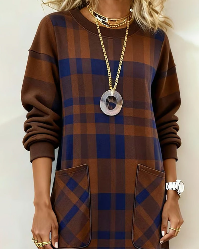 Karo Druck Kleid mit Tasche