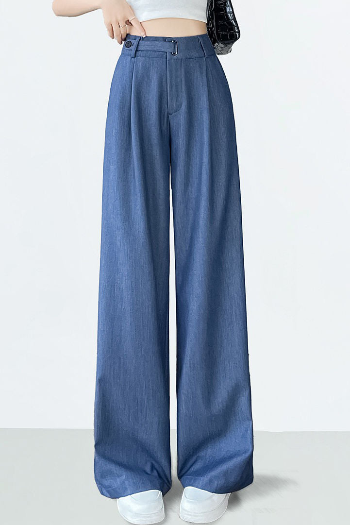 Hoch taillierte, lockere, weiche Denim-Hosen mit weitem Bein