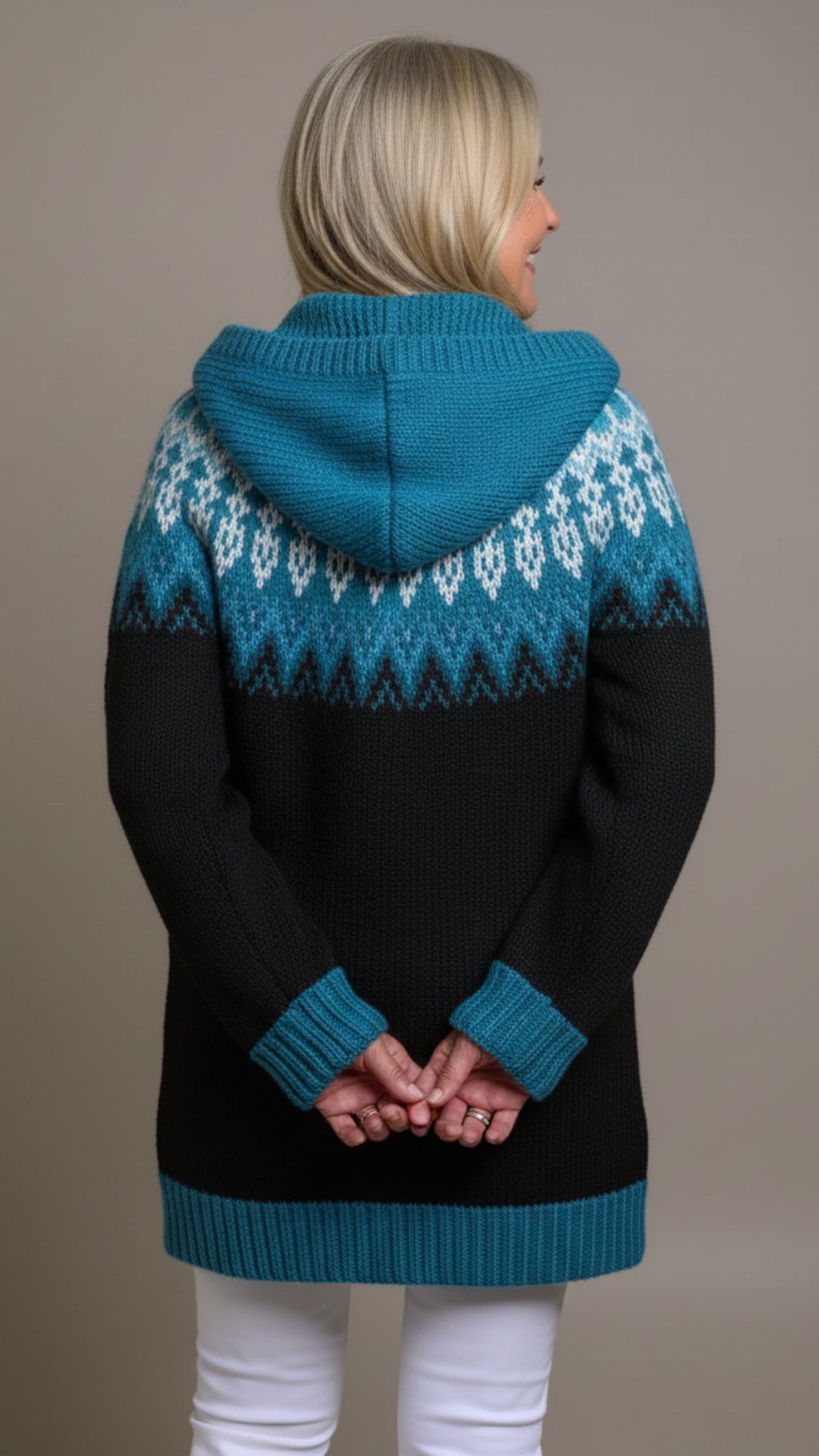 Nanna | Vintage Isländische Kapuzenstrickjacke