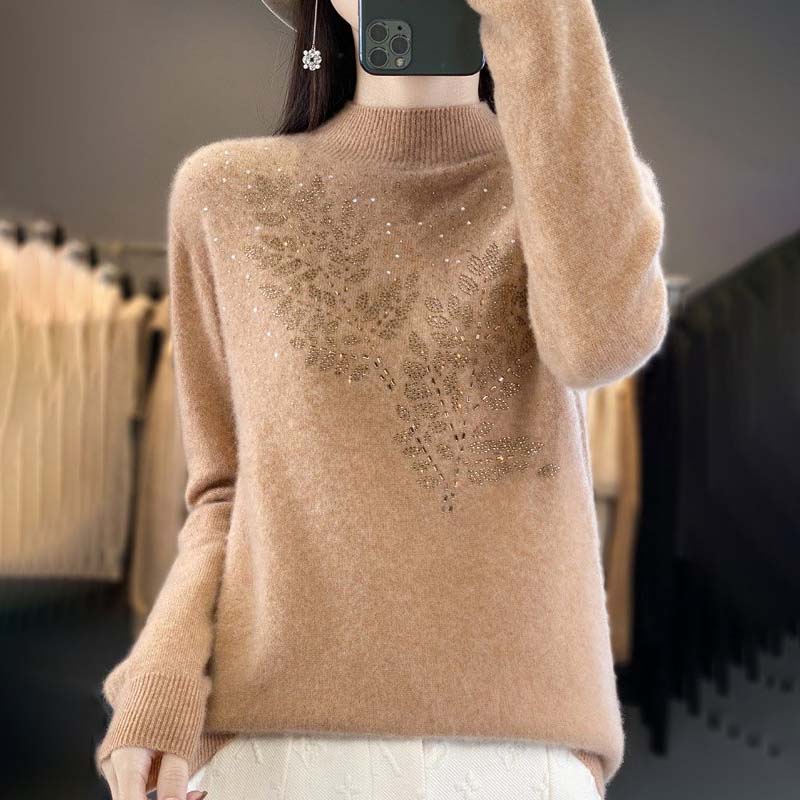 Blattdruck Strickpullover