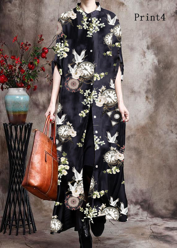 Bequemer italienischer schwarzer Druck langer Seidenkleid-Cardigan - Begrenzter Vorrat