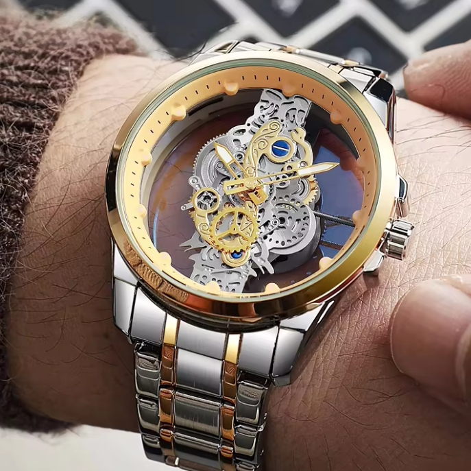 Rio | Hohles doppelseitiges Zifferblatt Skelett Quarz Uhr | 42mm