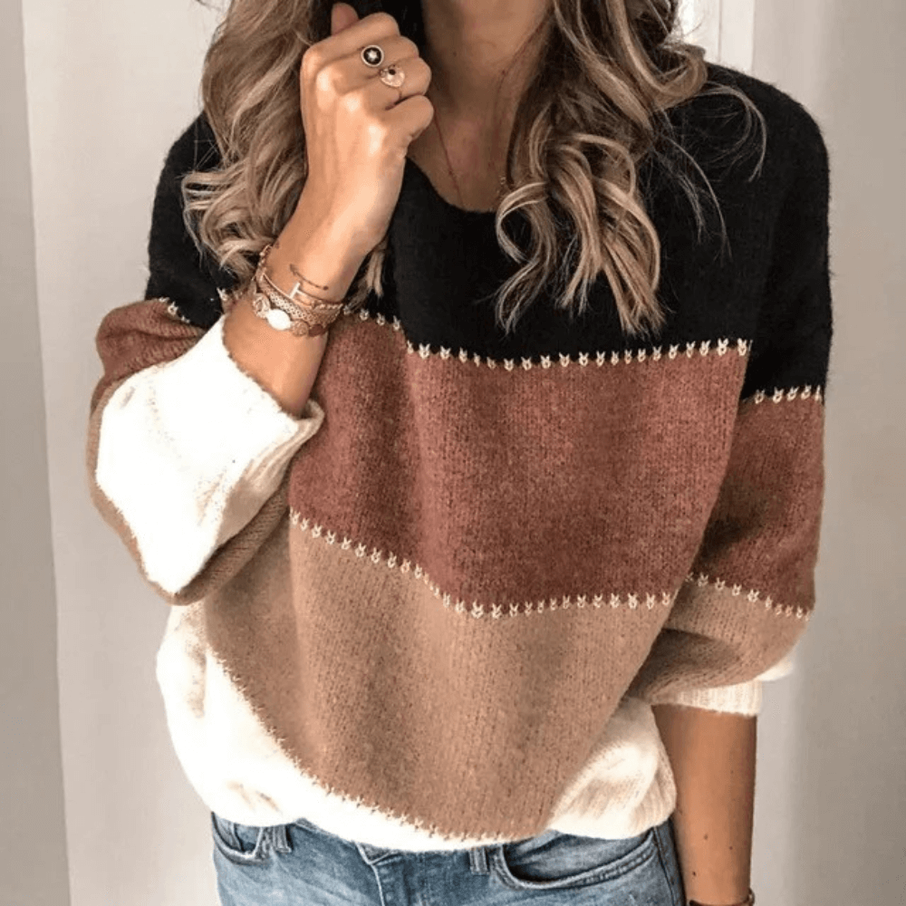 Lässiger Strickpullover für Frauen, Farbblockdesign