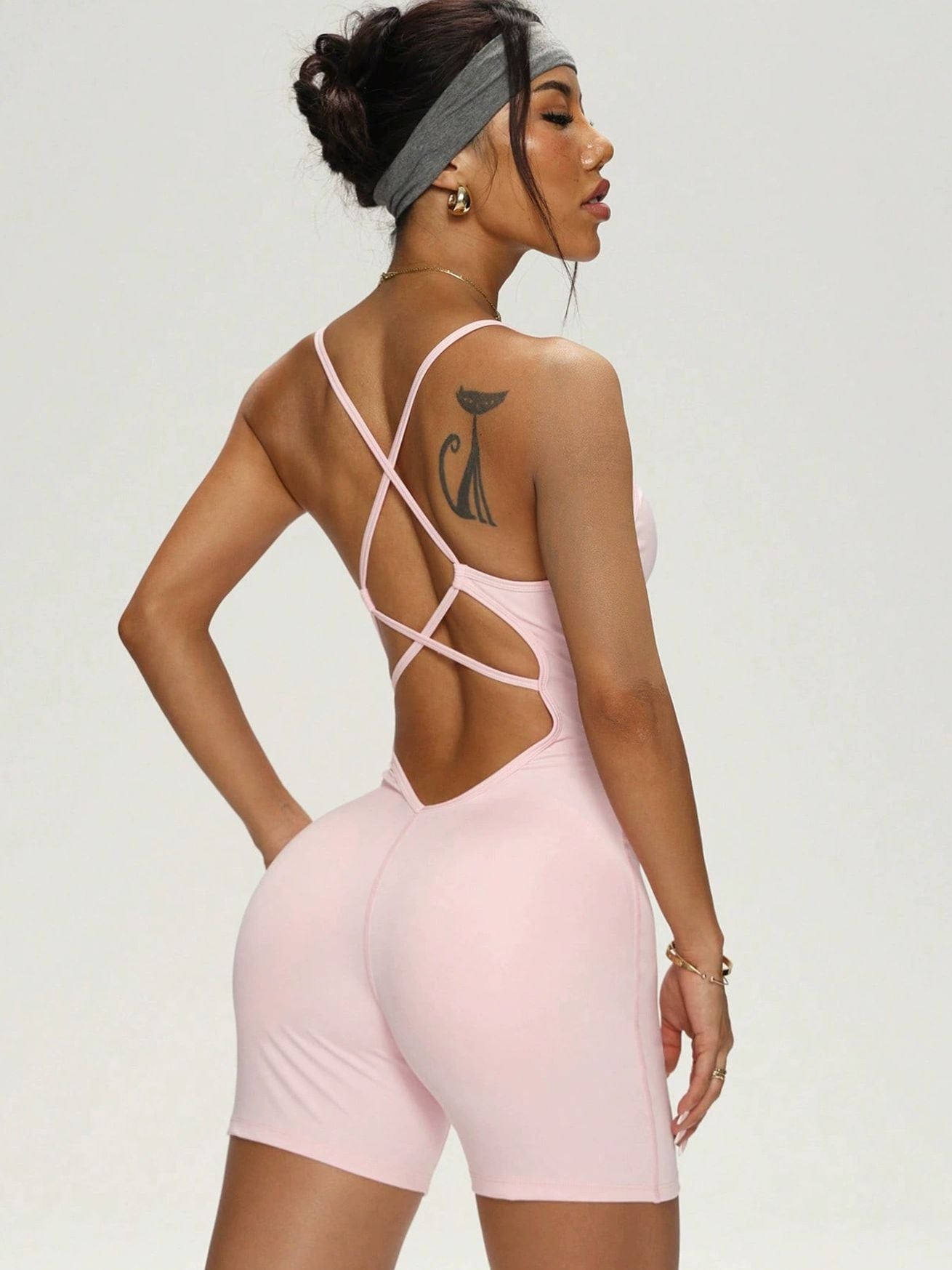 Damen Cross Back U Kragen Elastischer Enger Kurzer Overall