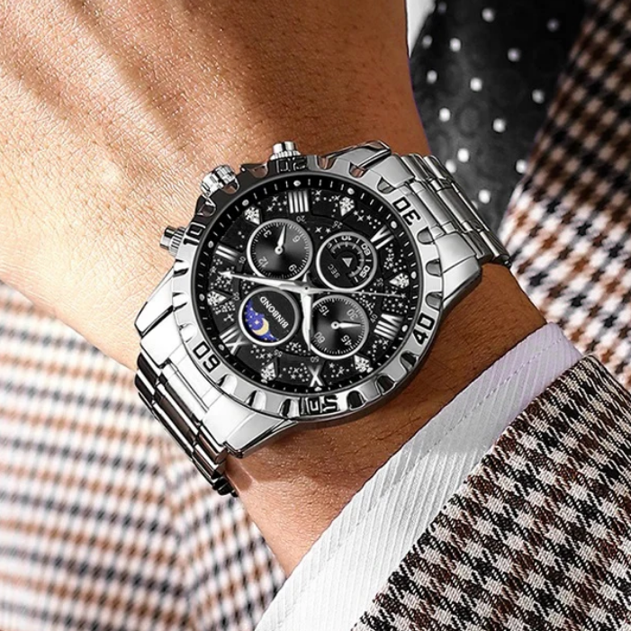 Rex | Opulente Chronograph-Uhr mit schlankem Metallband | 43,9 mm