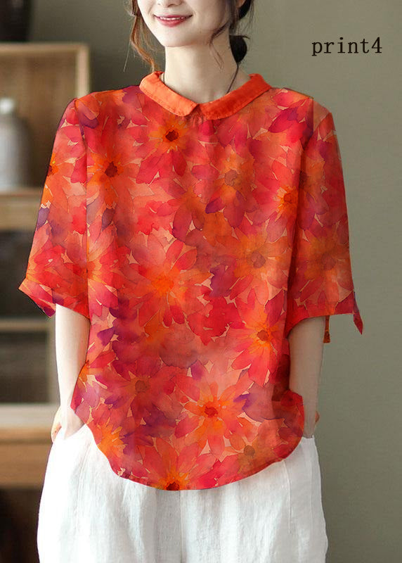 DIY Orange Druck Ramie Halbarmshirt Sommer
