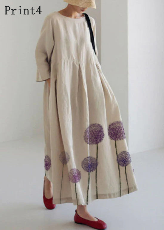 Aprikosen Baumwollkleider mit Taschen Patchwork Frühling