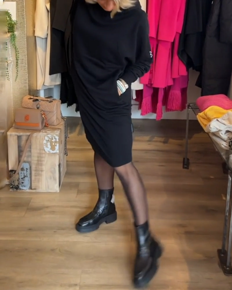 Einfarbiger Kapuzenkleid mit Taschen