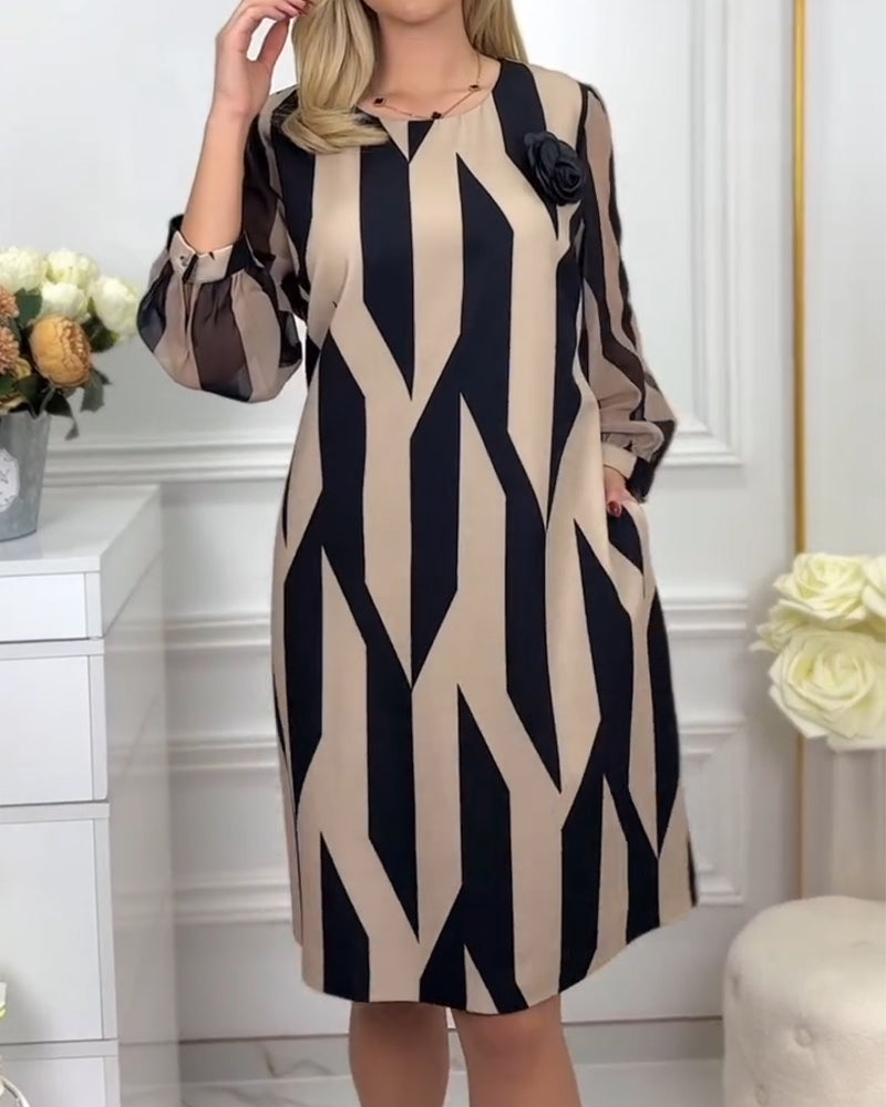 Kleid mit Rundhalsausschnitt und Lanternenärmeln, bedruckt