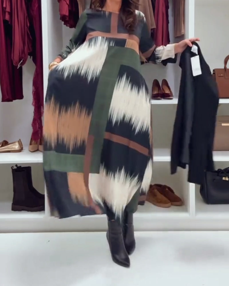 Trendige Bedruckte Robe mit Rundhals und langen Ärmeln