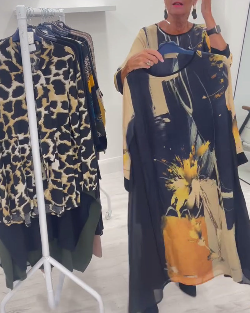 Kleid mit Rundhalsausschnitt und Retro-Druck