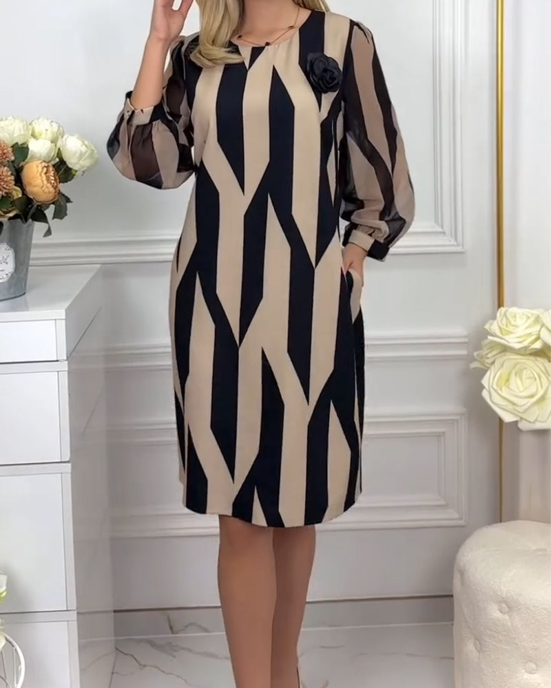 Kleid mit Rundhalsausschnitt und Lanternenärmeln, bedruckt