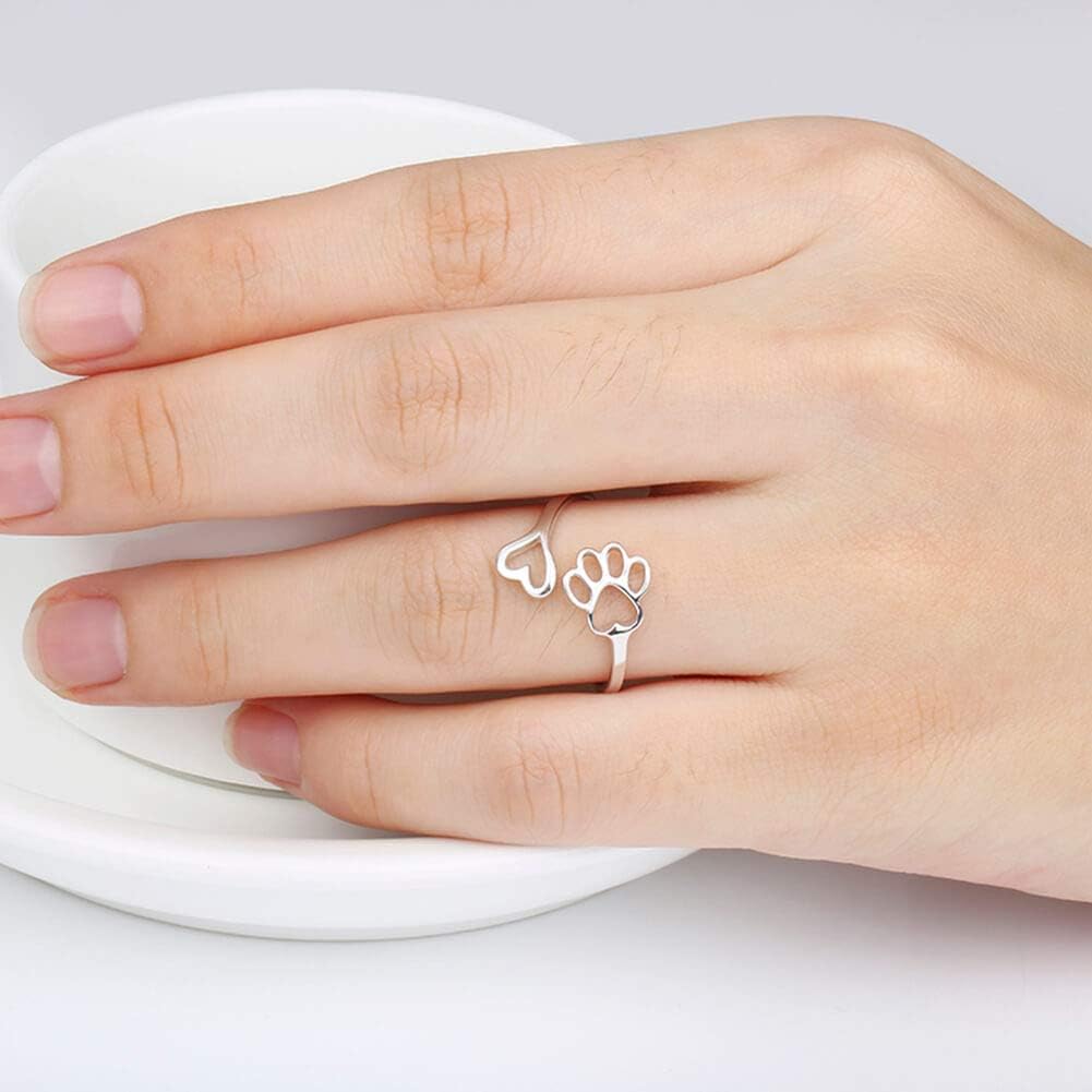 Handgefertigter Pfote & Herz Ring – Verstellbar 925 Sterling Silber