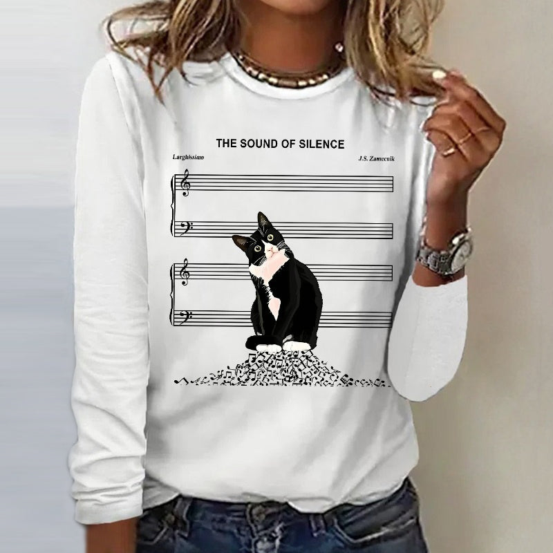 Lässiges Katzenmotiv T-Shirt