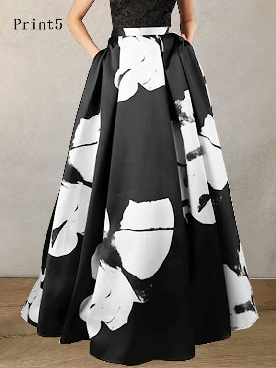 Bohemian Gelbe Hohe Taille Taschen Blumenmuster Baumwolle A-Linie Rock Sommer