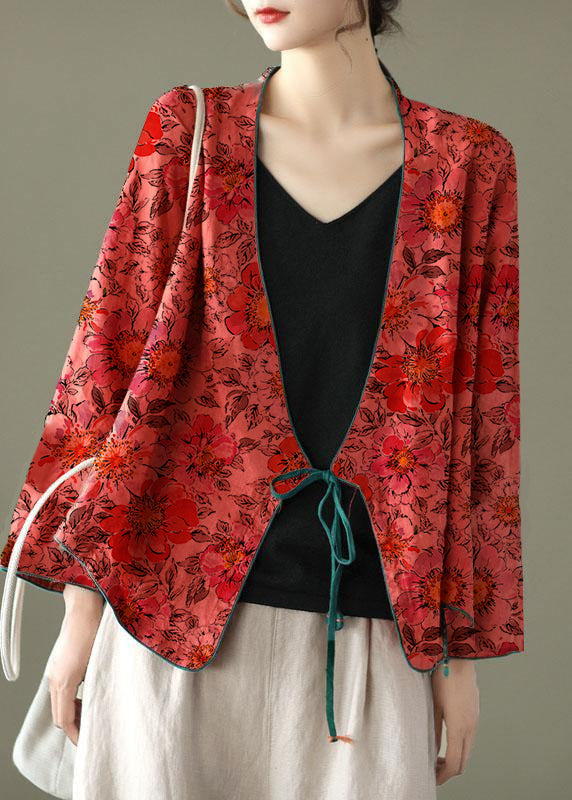 Damen Rotes Besticktes Langarm Leinenhemd