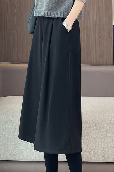 Büro Vielseitige Hochtaillierte Cropped Weite Hosen aus Wollmischung