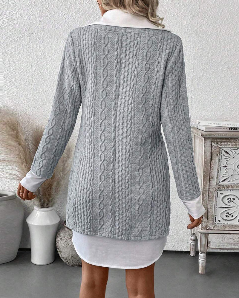 Faux Zwei-Teile Strickkleid mit Hemdkragen